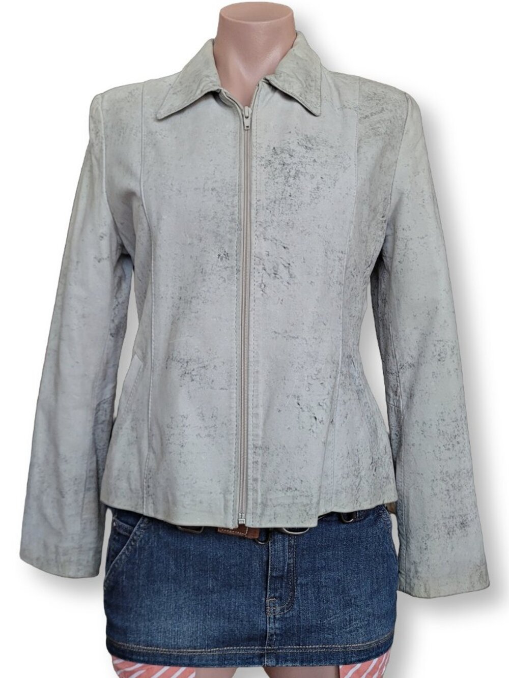 ITHI Graphic Pattern Faux Leather Zip Up Moto Jacket (M)